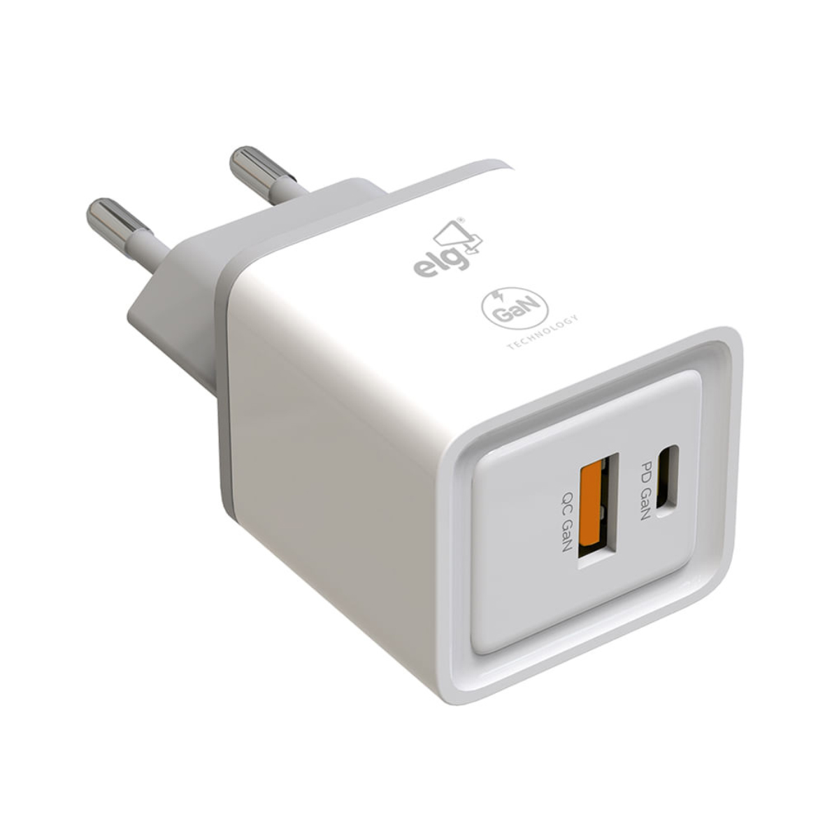 Carregador de Parede USB e USB-C - ELG W35GAN - 30W - Carregamento Ultra Rápido - Branco