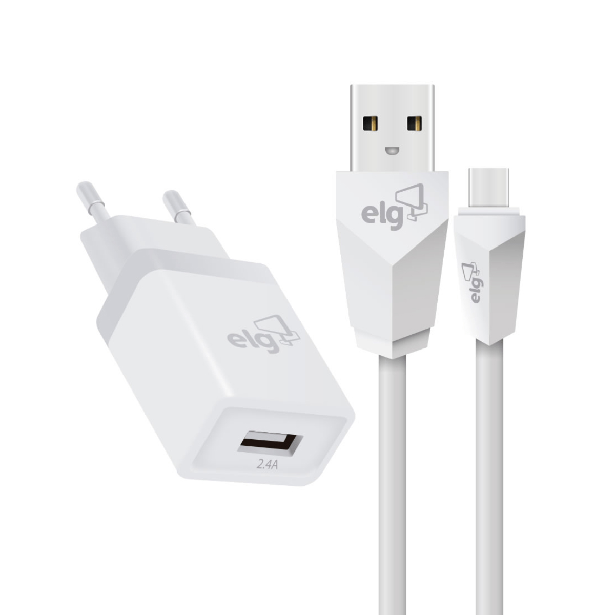 Carregador de Parede USB - com Cabo USB-C - 12W - Branco - ELG KTC10WC