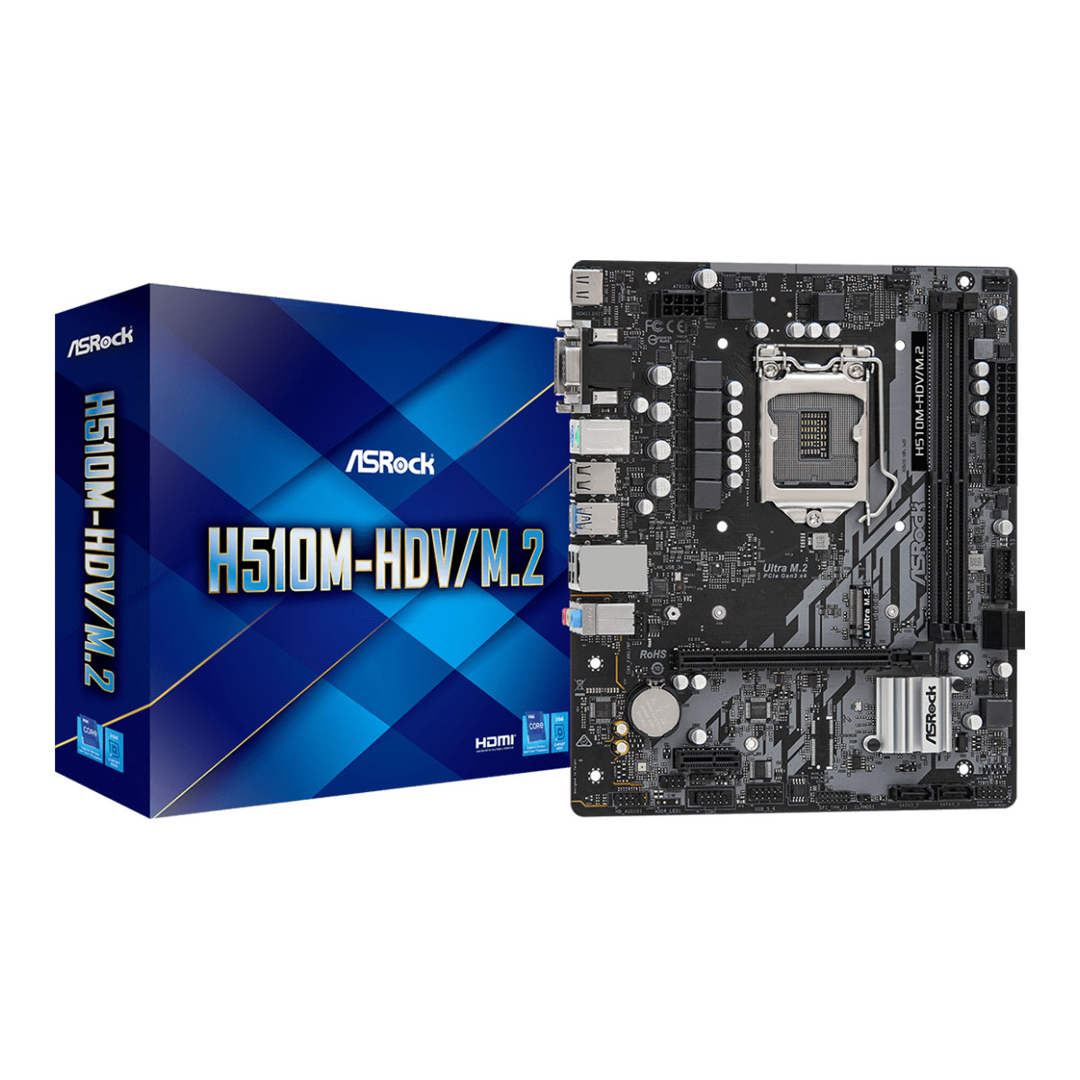 Placa Mãe ASRock H510M-HDV M.2 - (LGA1200 - DDR4 3200 OC) - Chipset Intel H510 - USB 3.2 - Slot M.2 - Micro ATX