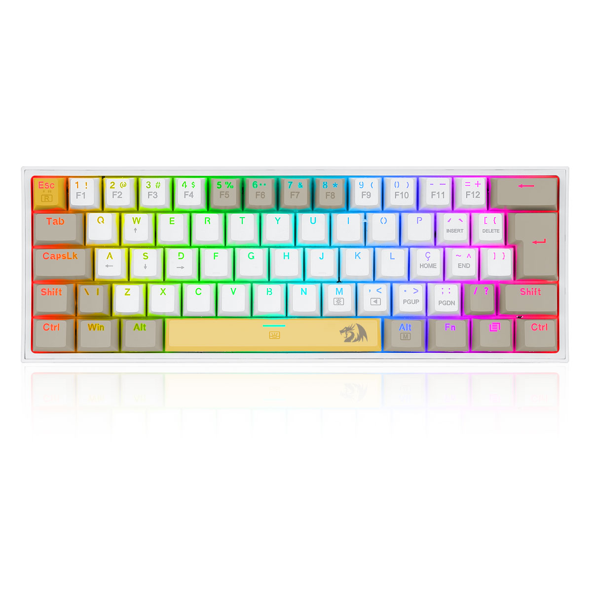 Teclado Mecânico Gamer Redragon Fizz Daylight - ABNT2 - Iluminação RGB - Switch Marrom - Branco e Amarelo - K617RGB-YL-WT-GY