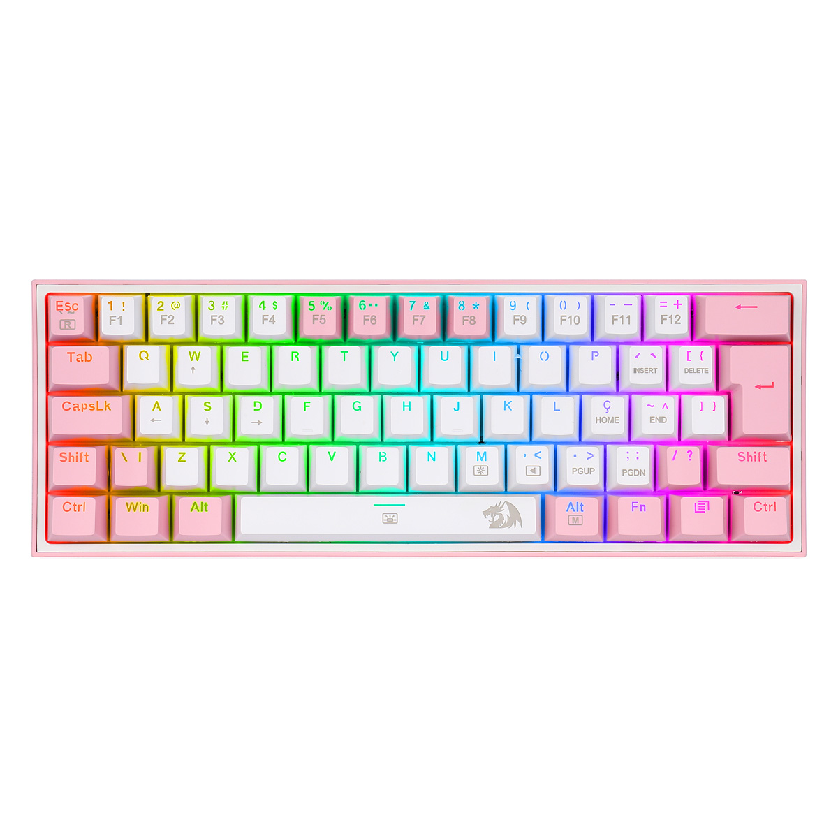Teclado Mecânico Gamer Redragon Fizz Sakura Lollipop - ABNT2 - Iluminação RGB - Switch Azul - Branco e Rosa - K617-RGB-WP-BLUE
