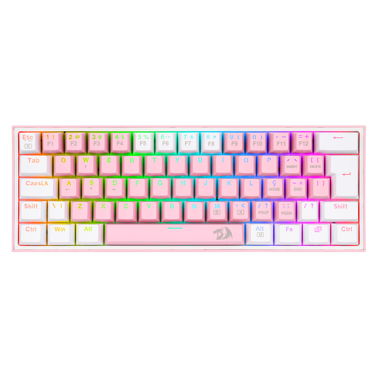 Teclado Mecânico Gamer Redragon Fizz Sakura Bubblegum - ABNT2 - Iluminação RGB - Switch Azul - Rosa e Branco - K617-RGB-PW-BLUE