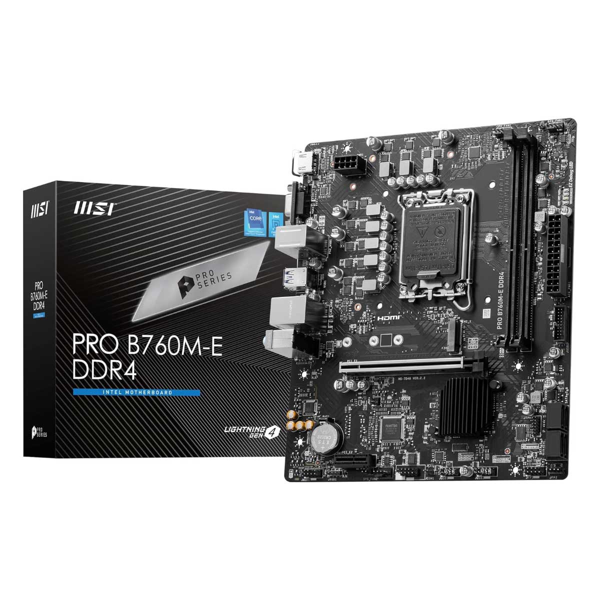 Placa Mãe MSI B760M-E Pro (LGA 1700 - DDR4 4800 O.C) - Chipset B760 - USB 3.2 - Slot M.2 Lightning Gen4 - Micro ATX