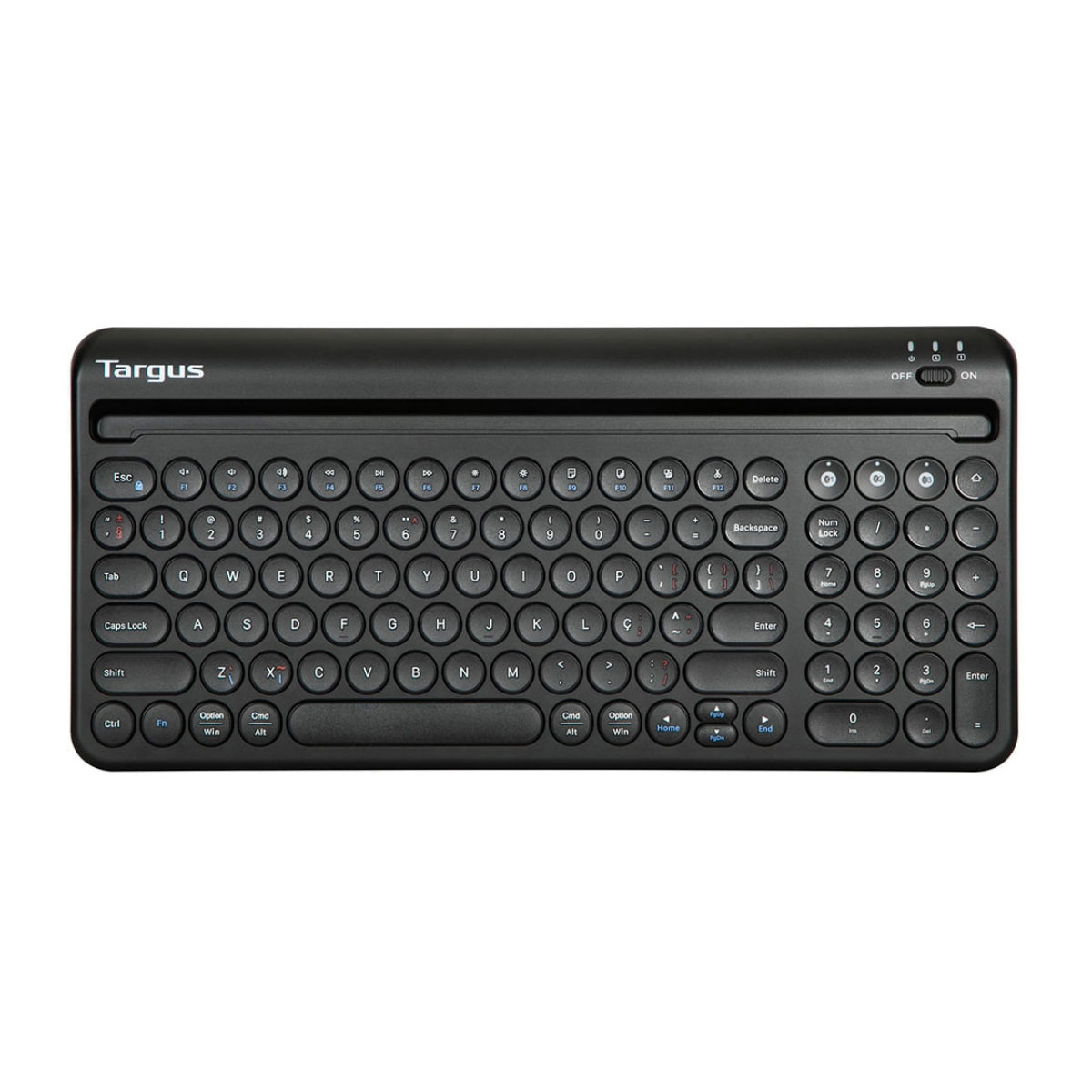 Teclado sem Fio Targus AKB867 Antimicrobiano - Apoio para Smartphone e Tablet - Bluetooth ou Receptor USB - ABNT2 - Preto