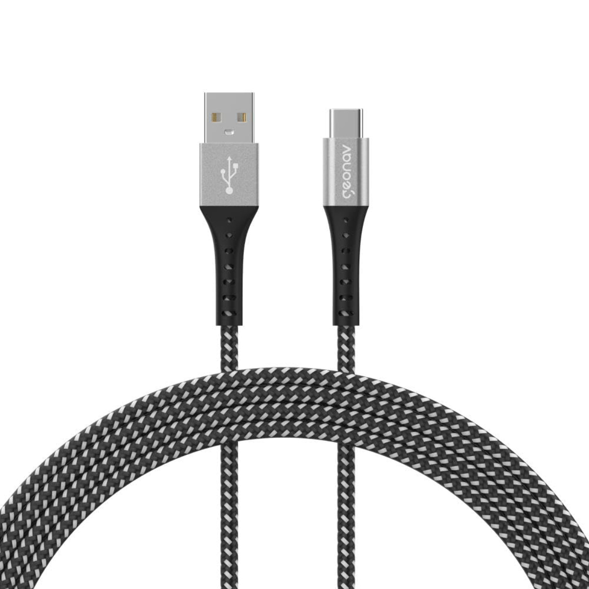 Cabo USB-C para USB - Carregamento Rapido - Revestimento em Nylon Trançado - 1,2 metros - 40W - Cinza e Preto - Geonav ESC05BK