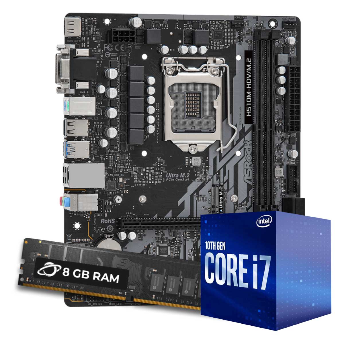 Kit Upgrade Processador Intel® Core™ i7 10700F + Placa Mãe Asrock H510-HDV M.2 + Memória 8GB DDR4