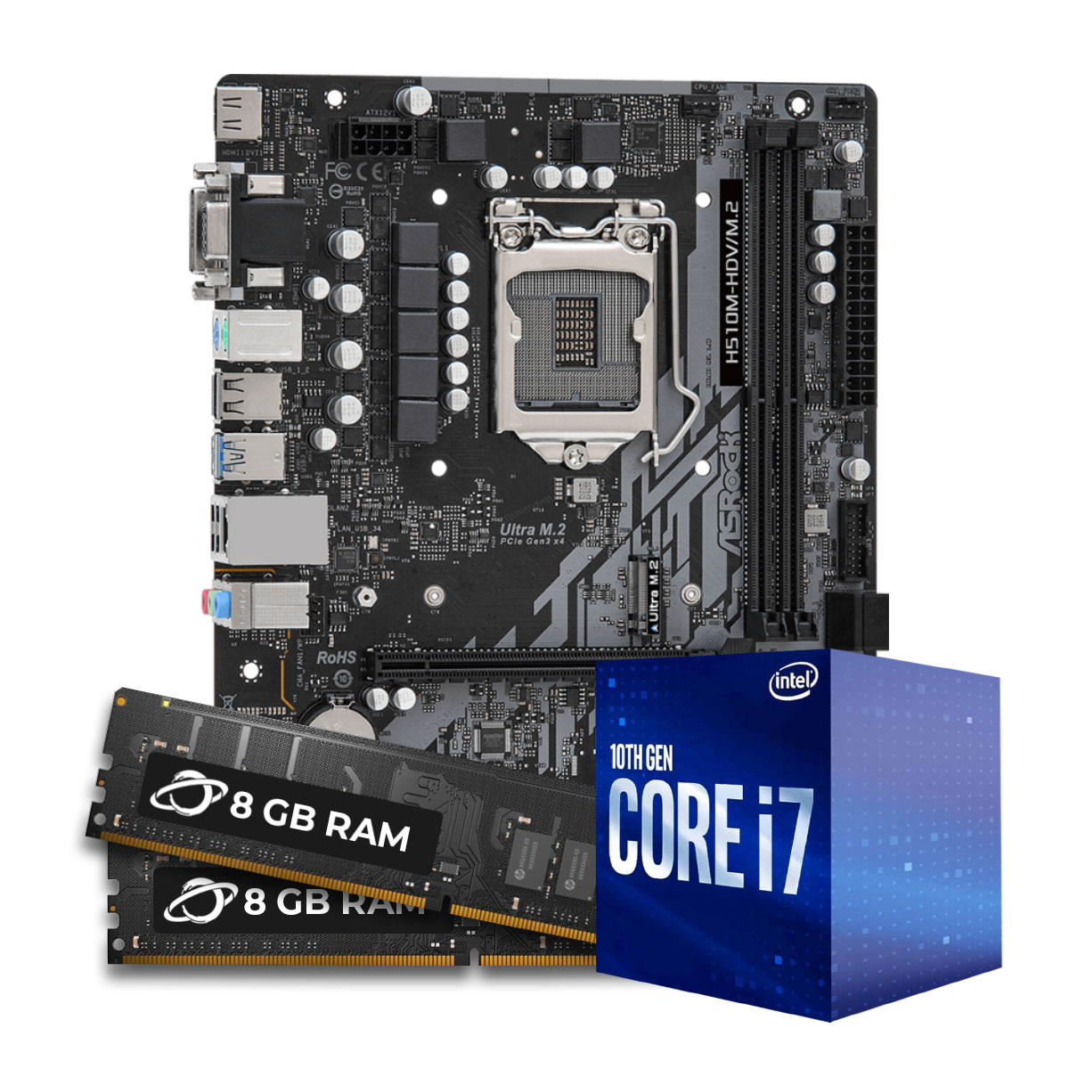 Kit Upgrade Processador Intel® Core™ i7 10700F + Placa Mãe Asrock H510-HDV M.2 + Memória 16GB DDR4