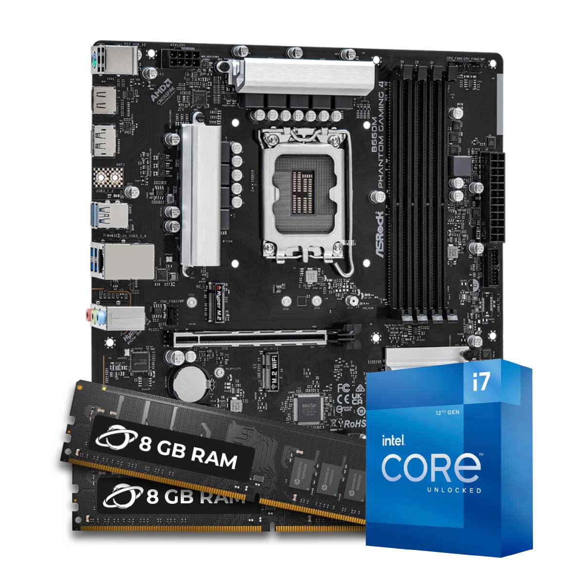 Kit Upgrade Processador Intel® Core™ i7 12700KF + Placa Mãe Asrock B660M PHANTOM GAMING  + Memória 16GB DDR4
