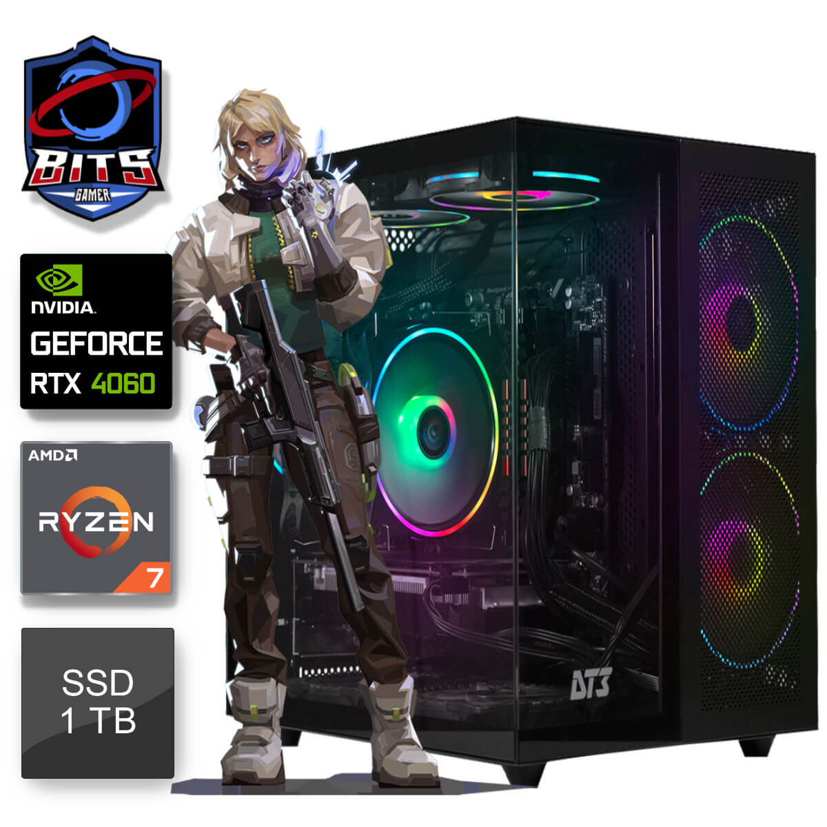 PC Gamer Bits 2025 - Ryzen 7 8700F, 32GB, SSD 1TB, Video Geforce RTX 4060 - Windows 11