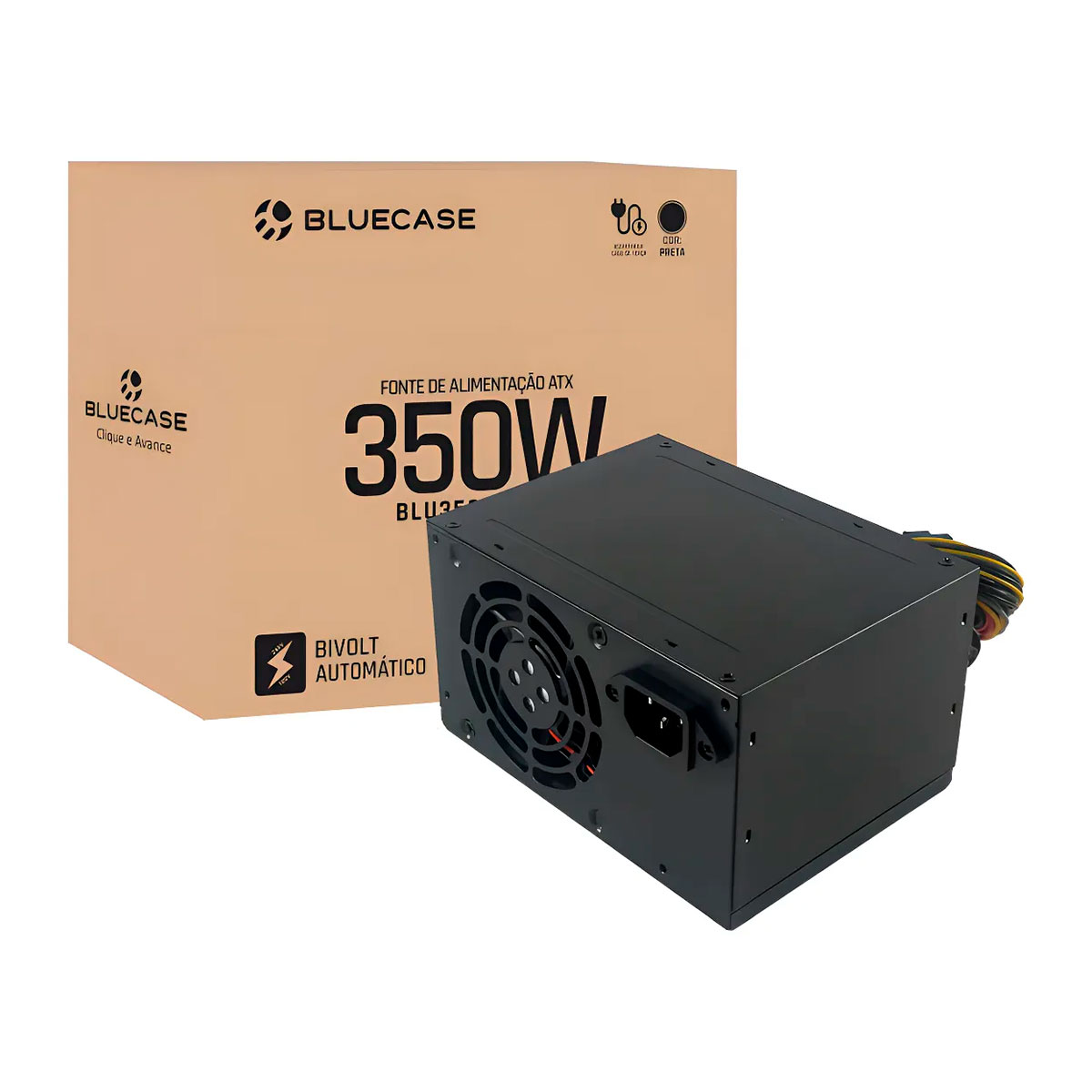 Fonte 350W Bluecase BLU350 - com Cabo de Força - Bivolt - Preto