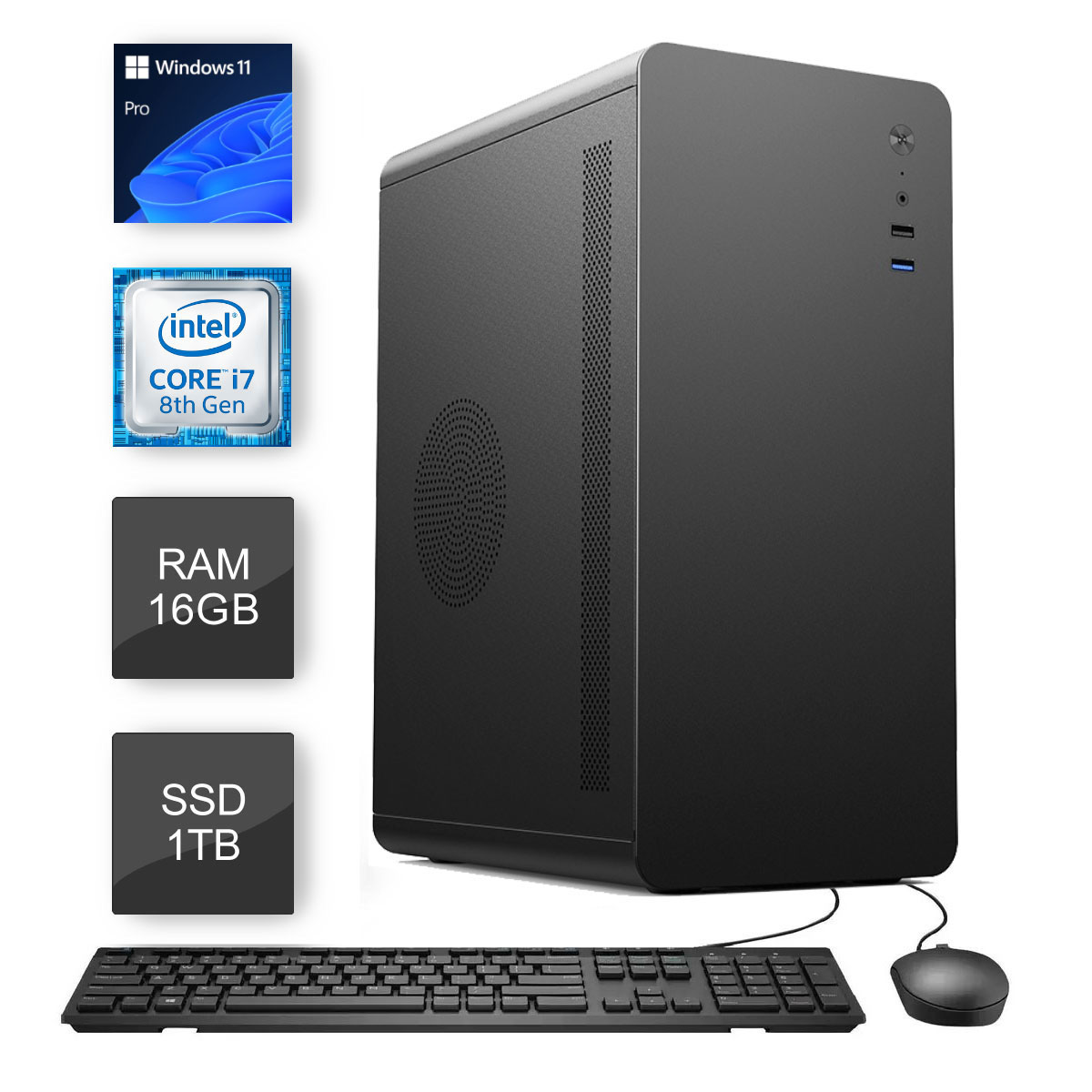 Computador Bits WorkHard - Intel i7 8700, 16GB, SSD 1TB, Kit Teclado e Mouse, Windows 11 Pro, Office 365, Antivírus - 2 Anos de Garantia