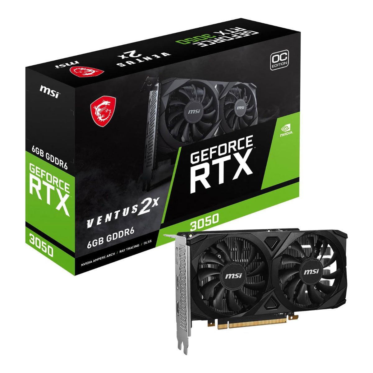 Placa de Vídeo GeForce RTX 3050 6GB GDDR6 96bits - MSI Ventus 2X OC - 912-V812-016