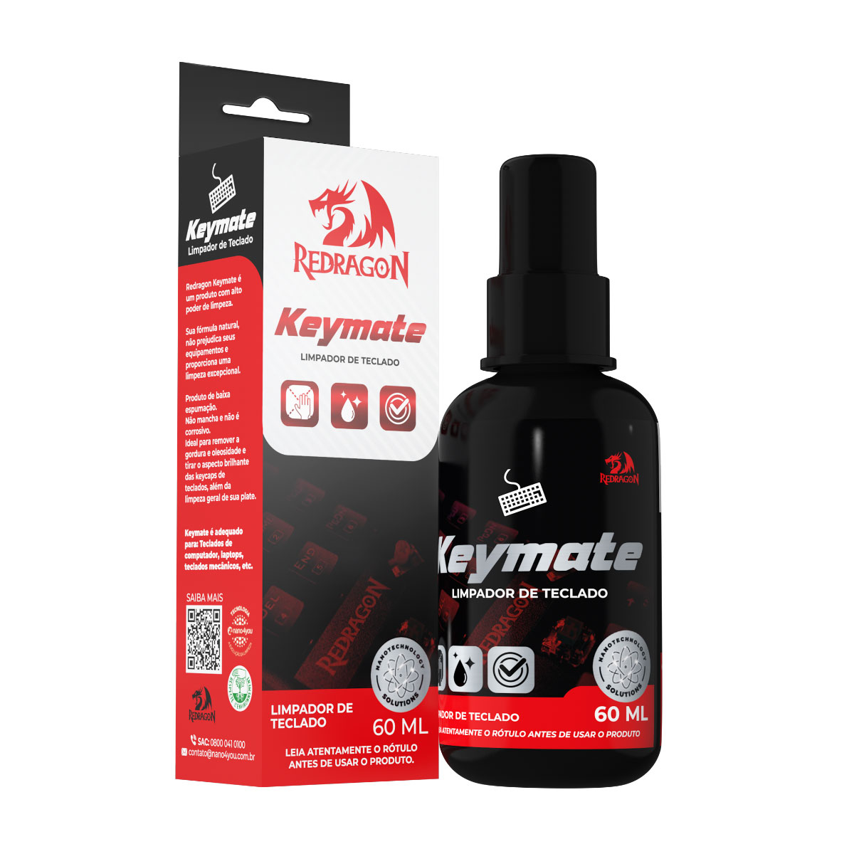 Solução para Limpeza de Teclados Redragon Keymate Nano - 60ml - Para Teclado de Desktop e Notebook