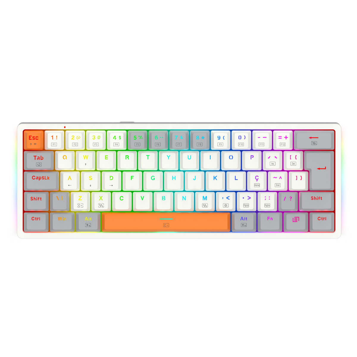 Teclado Mecânico Gamer Redragon Akali - ABNT2 - Iluminação RGB - Switch Marrom - Branco e Laranja - K642WGO-RGB