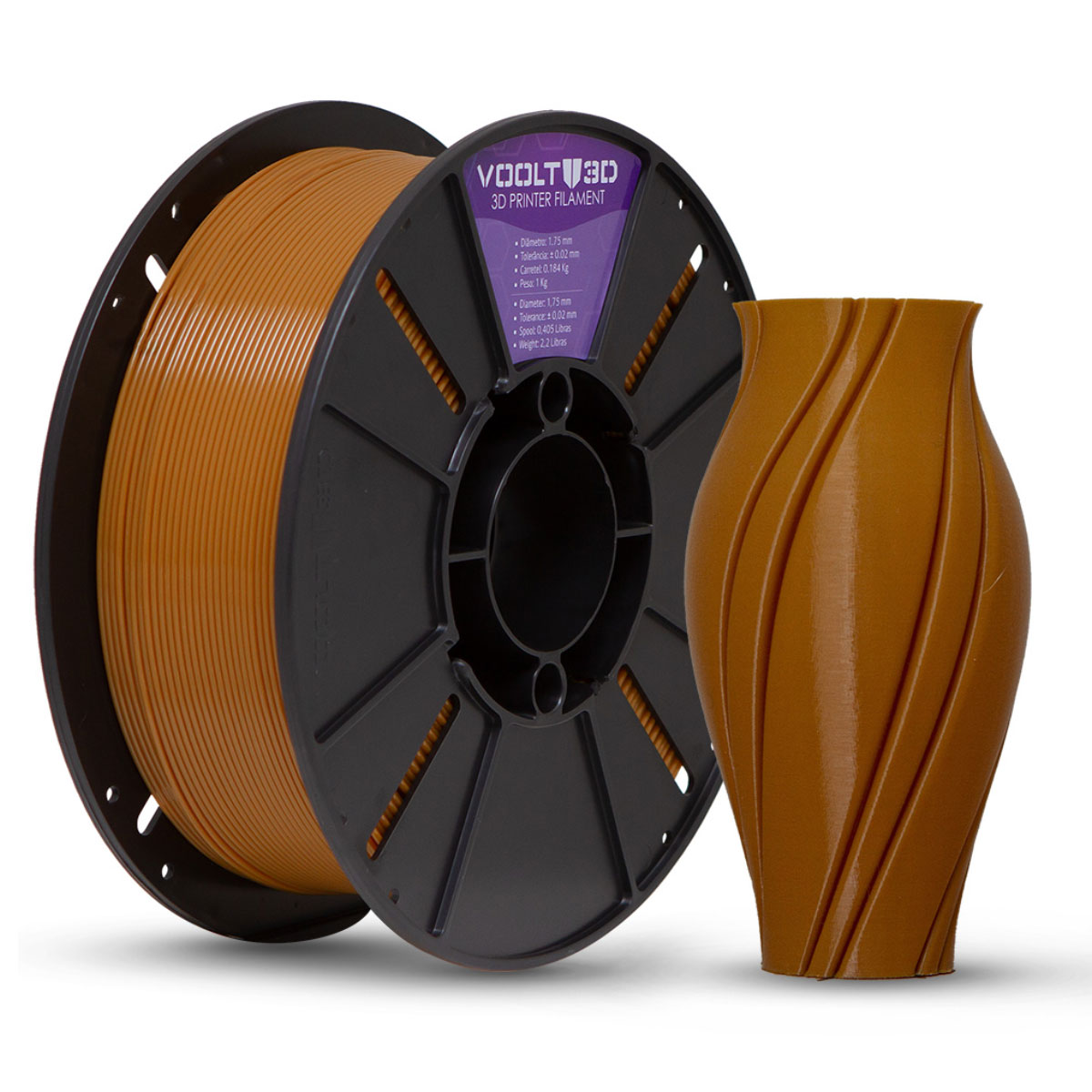 Filamento Para Impressora 3D - PLA Marrom Caramelo - 1Kg - 1,75mm - Voolt3D