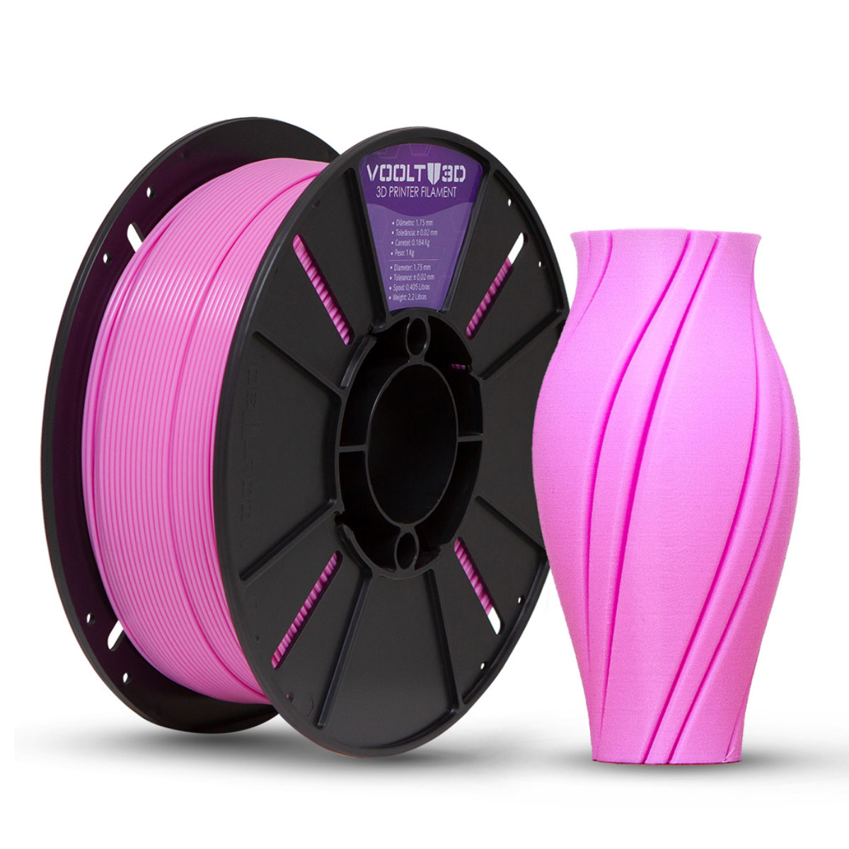 Filamento Para Impressora 3D - PLA Rosa - 1Kg - 1,75mm - Voolt3D