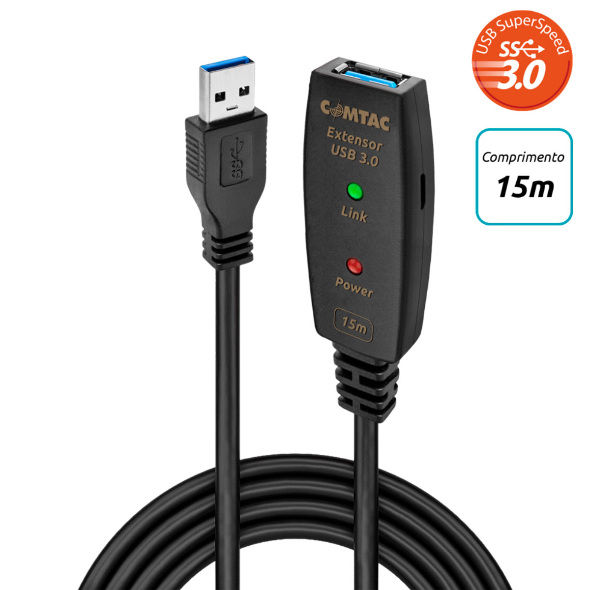 Cabo Extensor USB 3.0 AM/AF com Amplificador de Sinal - 15 metros - Comtac 28129375