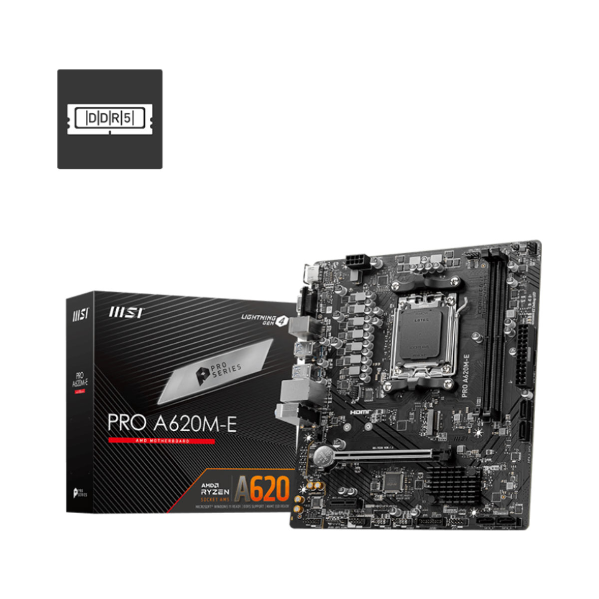 Placa Mãe MSI PRO A620M-E (AM5 - DDR5 6800+ OC) - Chipset AMD A620 - Slot M.2 - HDMI/VGA - Micro ATX