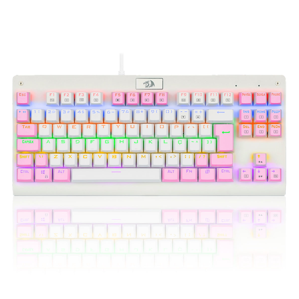 Teclado Mecânico Gamer Redragon Dark Avenger - TKL - Rainbow - Switch Blue - ABNT2 - Branco e Rosa - K568WP-R PT BLUE