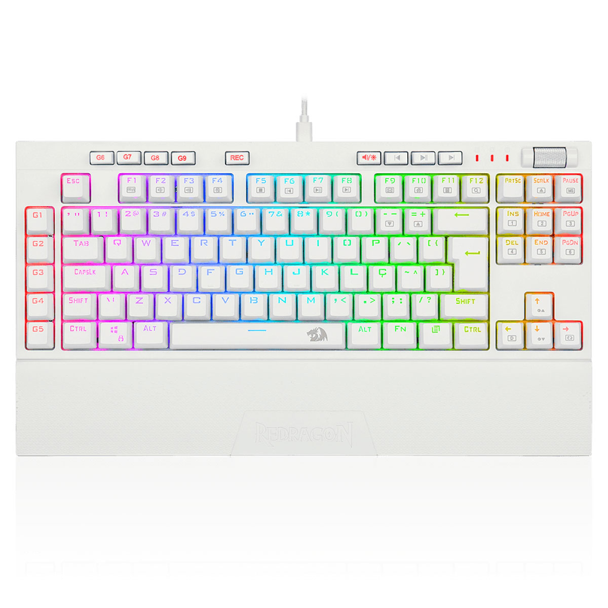 Teclado Mecânico Gamer Redragon Broadsword Pro - ABNT2 - Switch Blue Óptico - Iluminação RGB - Branco - K588W-RGB-PRO PT-BLUE