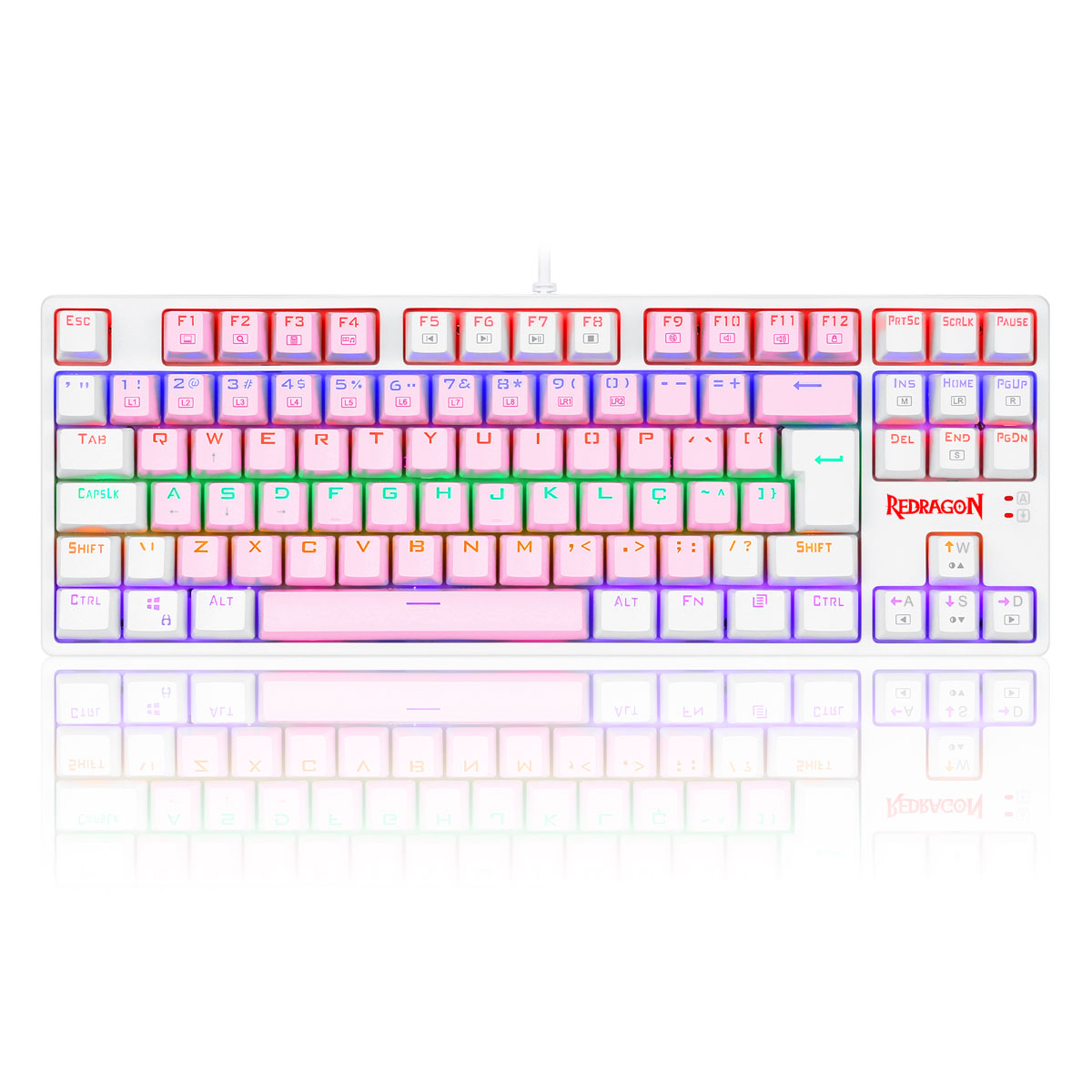 Teclado Mecânico Gamer Redragon Daksa Bubblegum - RGB - Switch Blue - ABNT2 - Branco e Rosa - K576PW-R PT-Blue
