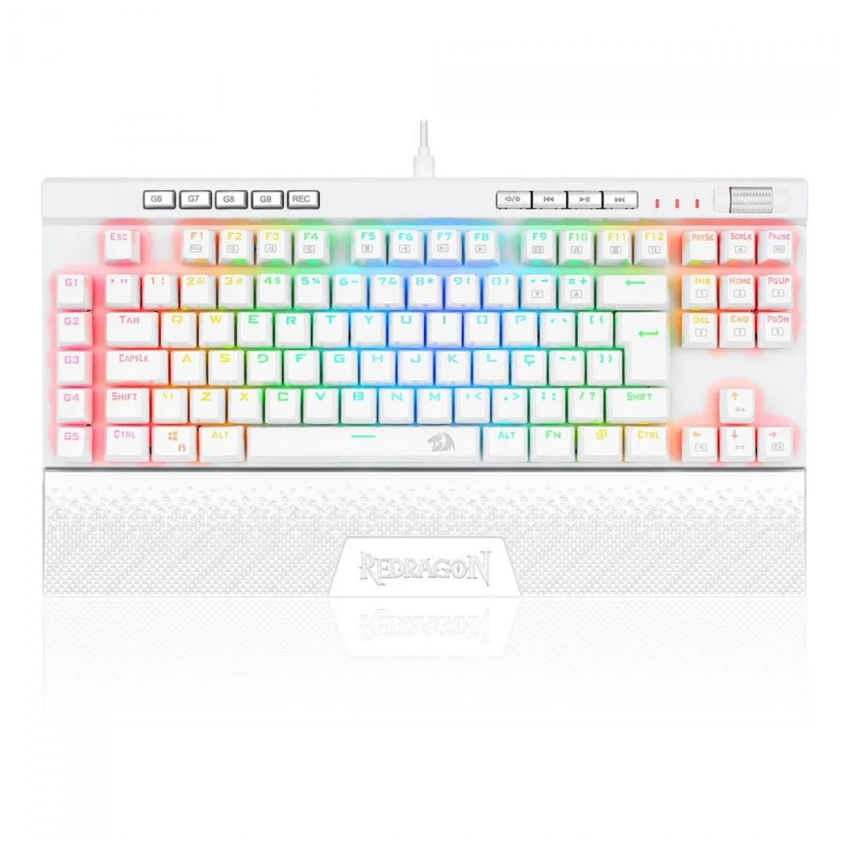 Teclado Mecânico Gamer Redragon Magic-Wand Pro - TKL - ABNT2 - RGB - Switch Brown - Branco - K587W-RGB-PRO PT-BROWN