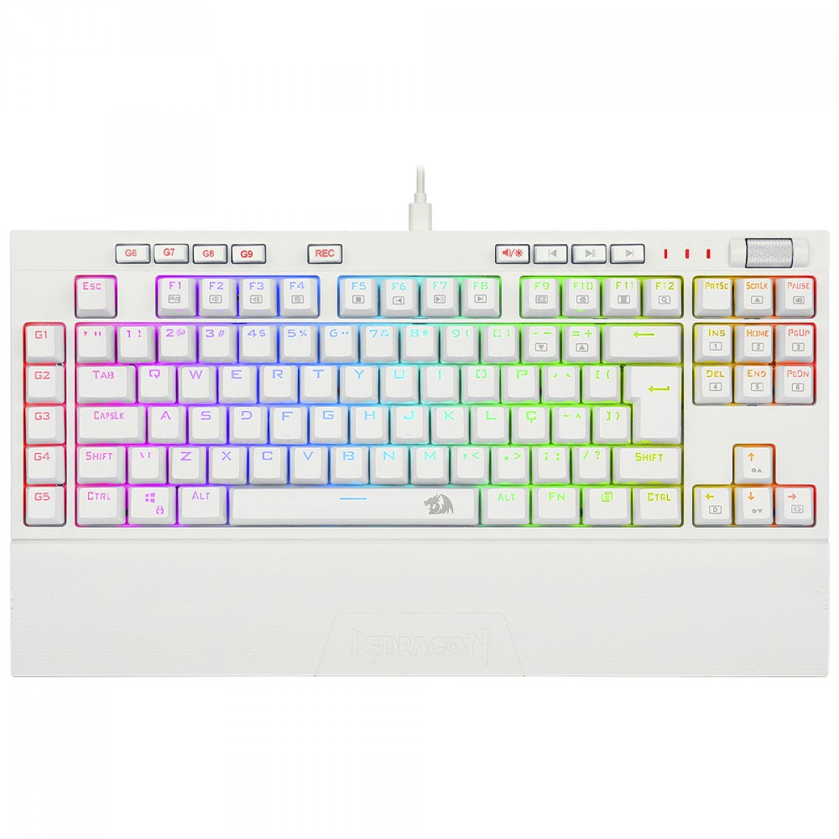 Teclado Mecânico Gamer Redragon Broadsword Pro - ABNT2 - Switch Red Óptico - Iluminação RGB - Branco - K588W-RGB-PRO PT-RED