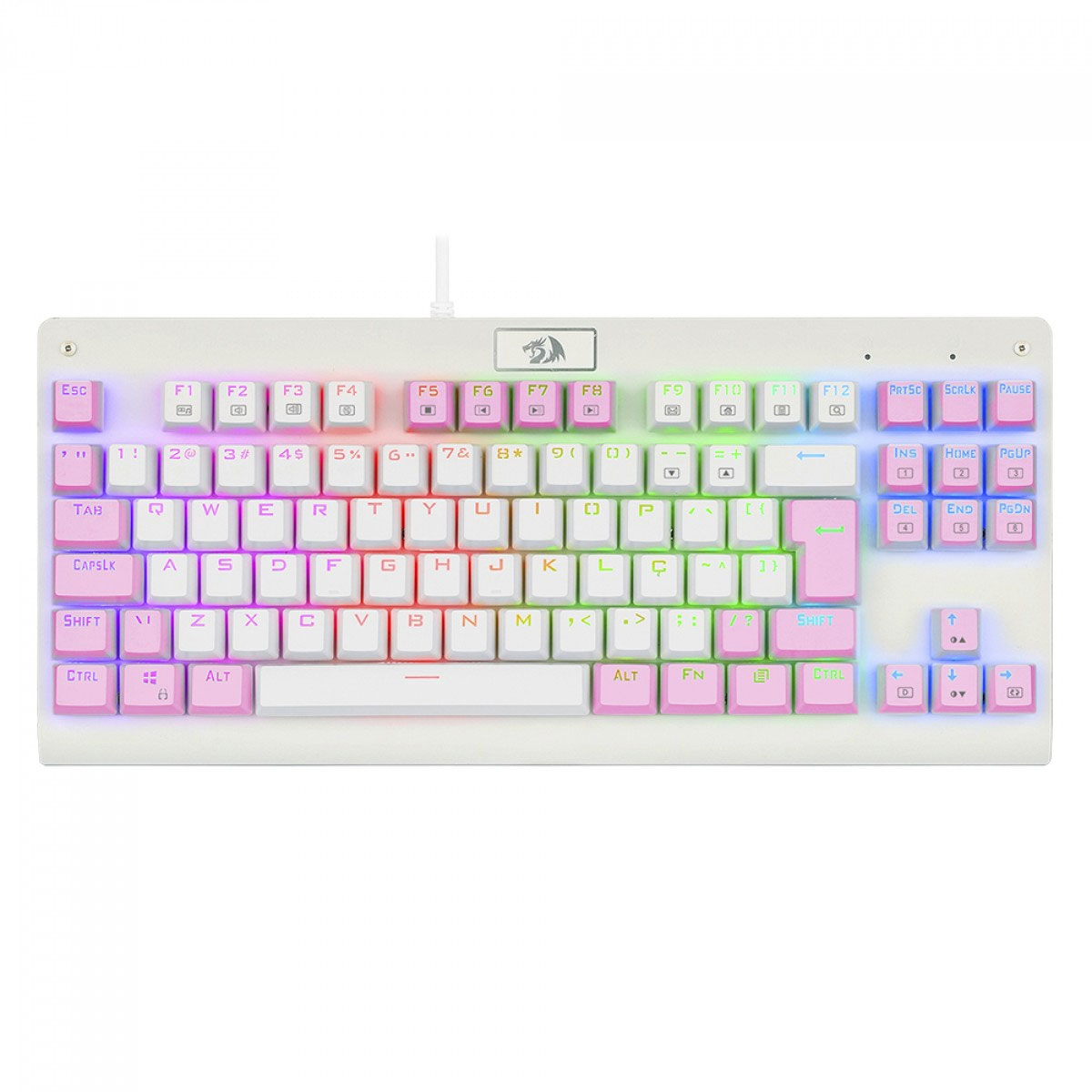 Teclado Mecânico Gamer Redragon Dark Avenger - TKL - RGB - Switch Brown - ABNT2 - Branco e Rosa - K568WP-RGB PT-Brown