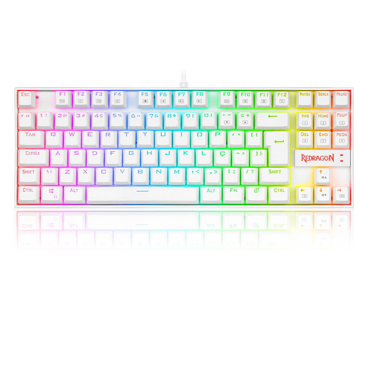 Teclado Mecânico Gamer Redragon Kumara Pro - ABNT2 - RGB - Switch Brown - Branco - K552W-RGB-PRO PT-Brown