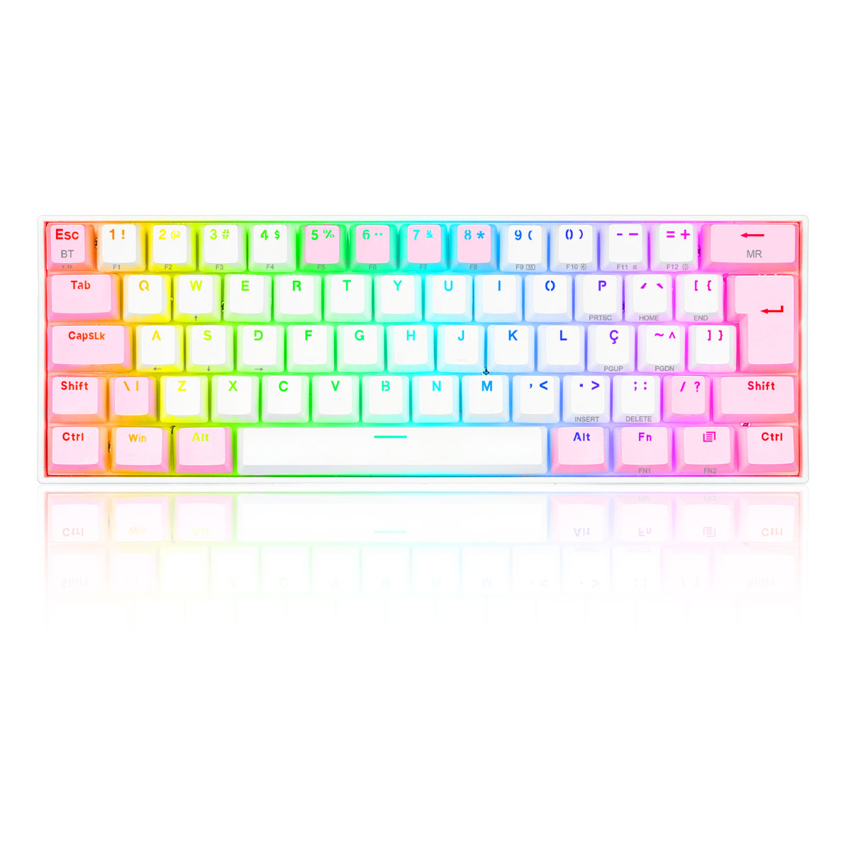 Teclado Mecânico Gamer Redragon Draconic Pro - RGB - Switch Brown - ABNT2 - Branco e Rosa - K530WP-RGB-PRO PT-BROWN