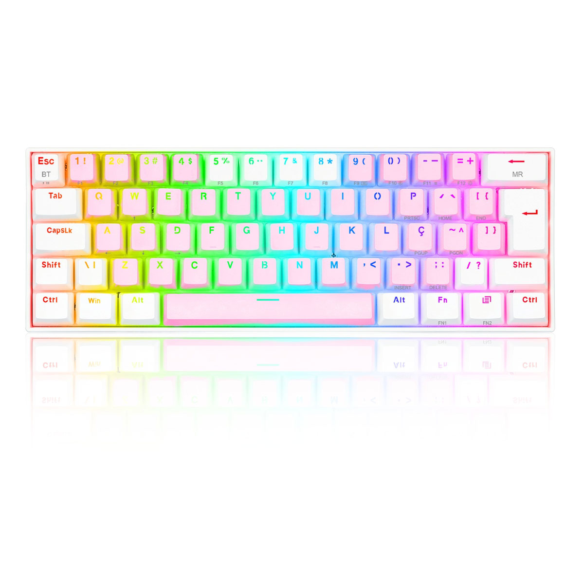 Teclado Mecânico Gamer Redragon Draconic Pro - RGB - Switch Brown - ABNT2 - Rosa e Branco - K530PW-RGB-PRO PT-Brown