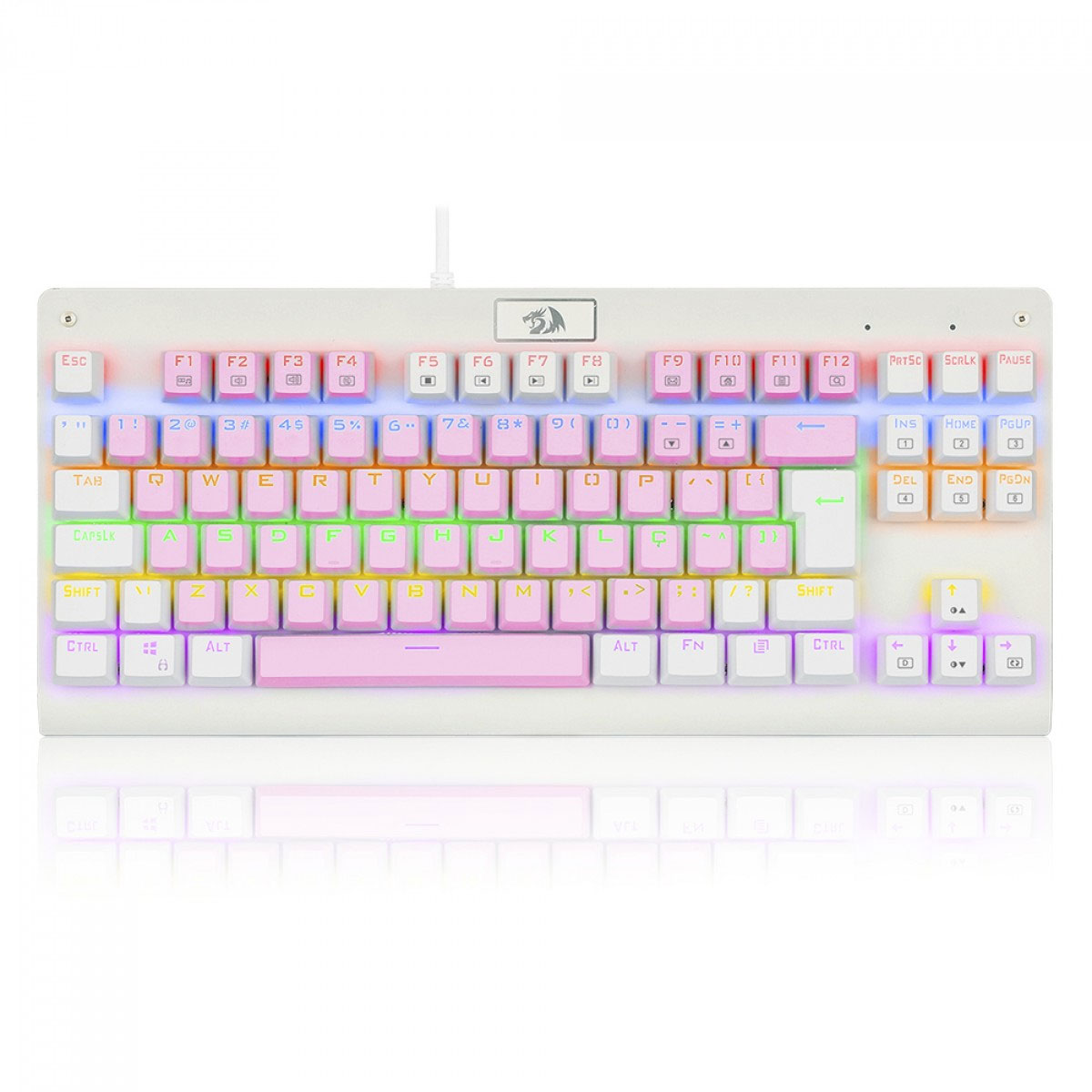 Teclado Mecânico Gamer Redragon Dark Avenger - TKL - Rainbow - Switch Brown - ABNT2 - Rosa e Branco - K568PW-R PT-Brown