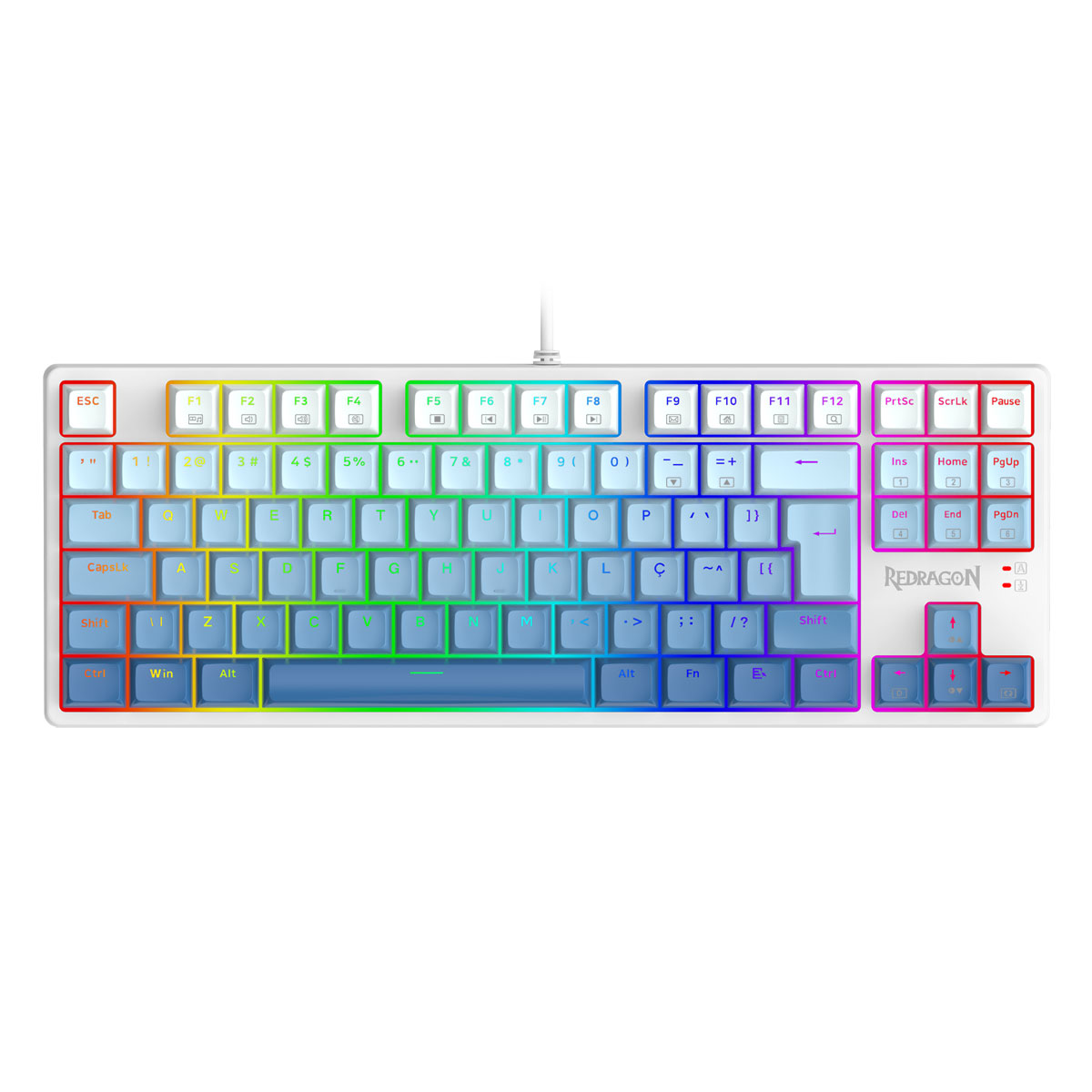 Teclado Mecânico Gamer Redragon Daksa - RGB - Switch Brown - ABNT2 - Azul e Branco - K576GB-RGB PT-Brown