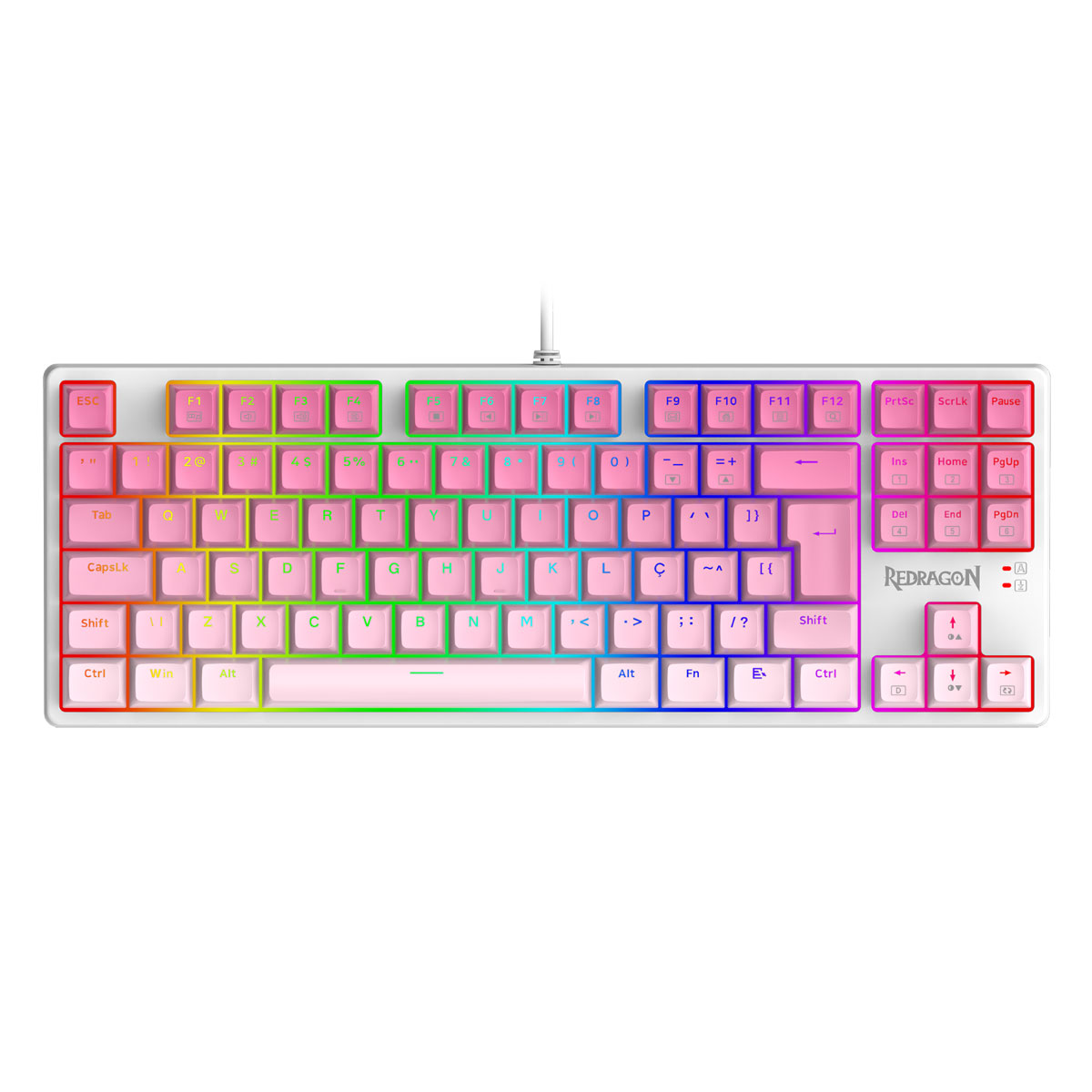 Teclado Mecânico Gamer Redragon Daksa - RGB - Switch Brown - ABNT2 - Rosa e Branco - K576GP-RGB PT-Brown
