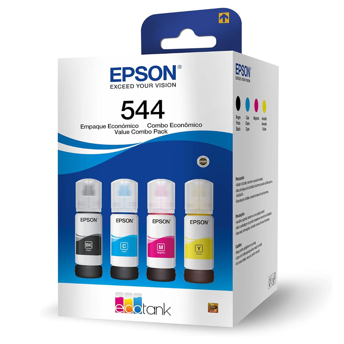 Refil de Tinta Epson T544 - Kit com 4 cores - Preto, Magenta, Ciano e Amarelo - Para Impressoras L3110 L3150 L3210 L3250 L5190