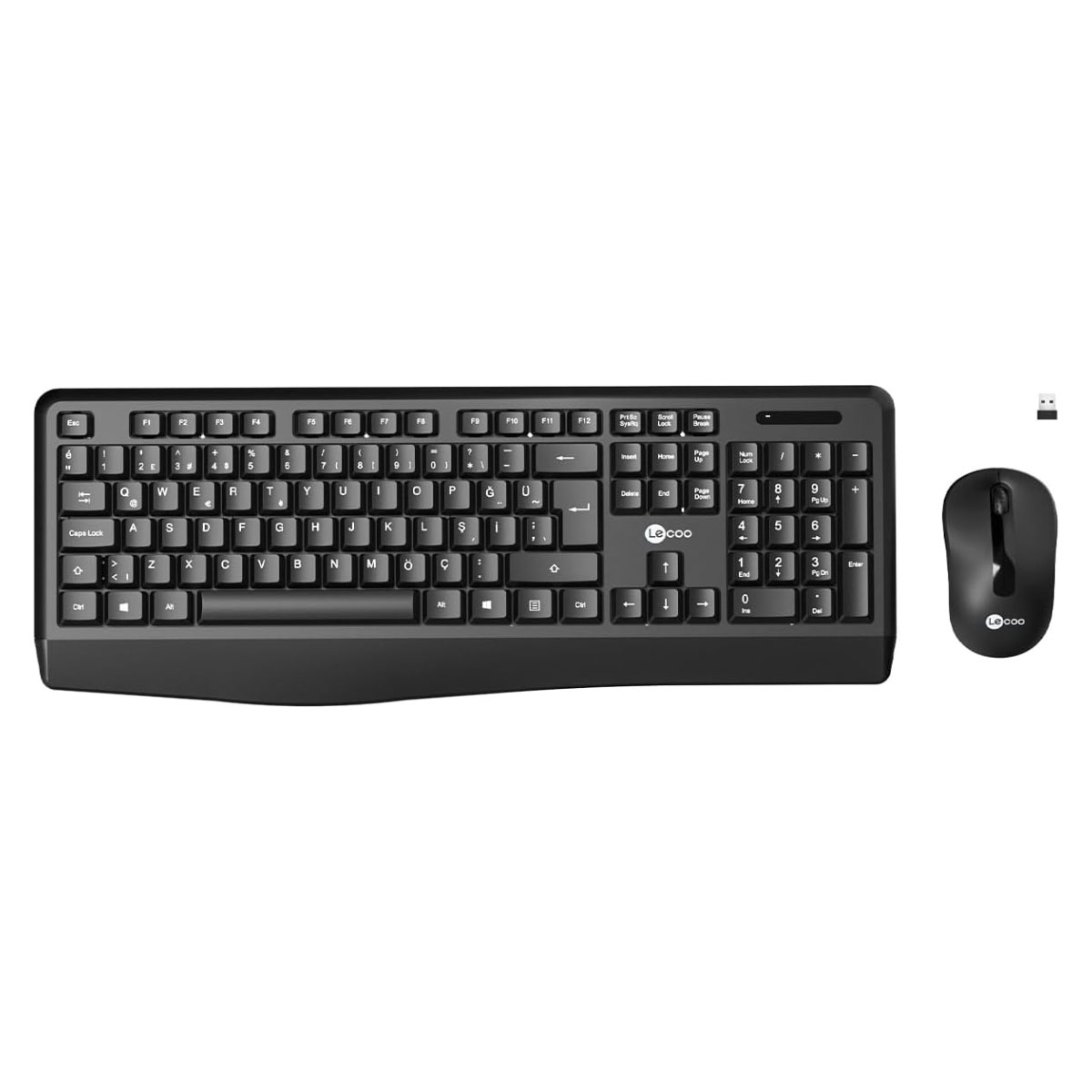 Kit Teclado e Mouse sem Fio Lecoo KW211 - ABNT2 - Ergonômico - 1600dpi - Ambidestro - Preto