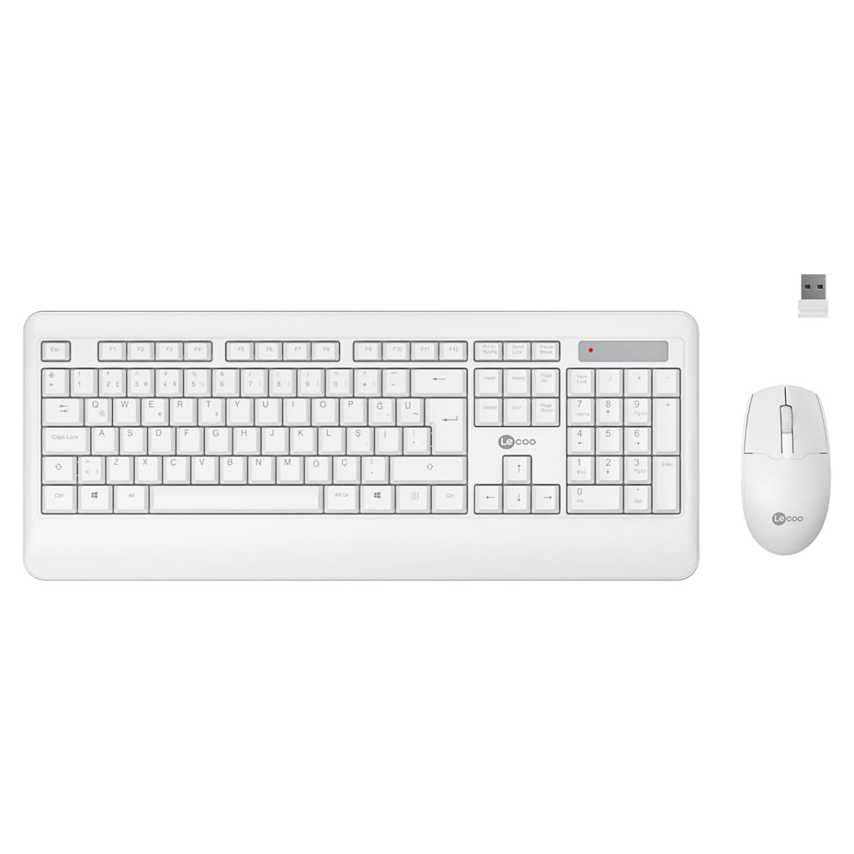 Kit Teclado e Mouse sem Fio Lecoo Wireless KW202WH - ABNT2 - 1200dpi - Ambidestro - Branco