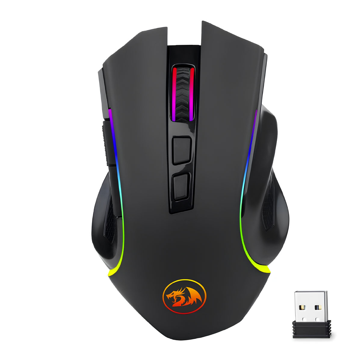 Mouse Gamer Sem Fio Redragon Griffin - Sensor Pixart 8000dpi - 6 Botões - Opção de Cabo - Bateria Recarregável - RGB - Preto - M602-KS V2