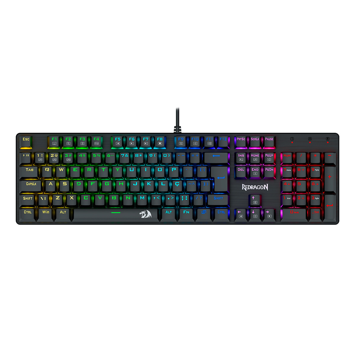Teclado Mecânico Gamer Redragon Sindri - ABNT2 - Keycaps Extras - Iluminação Rainbow - Switch Brown - Preto - K671 (PT-Brown)