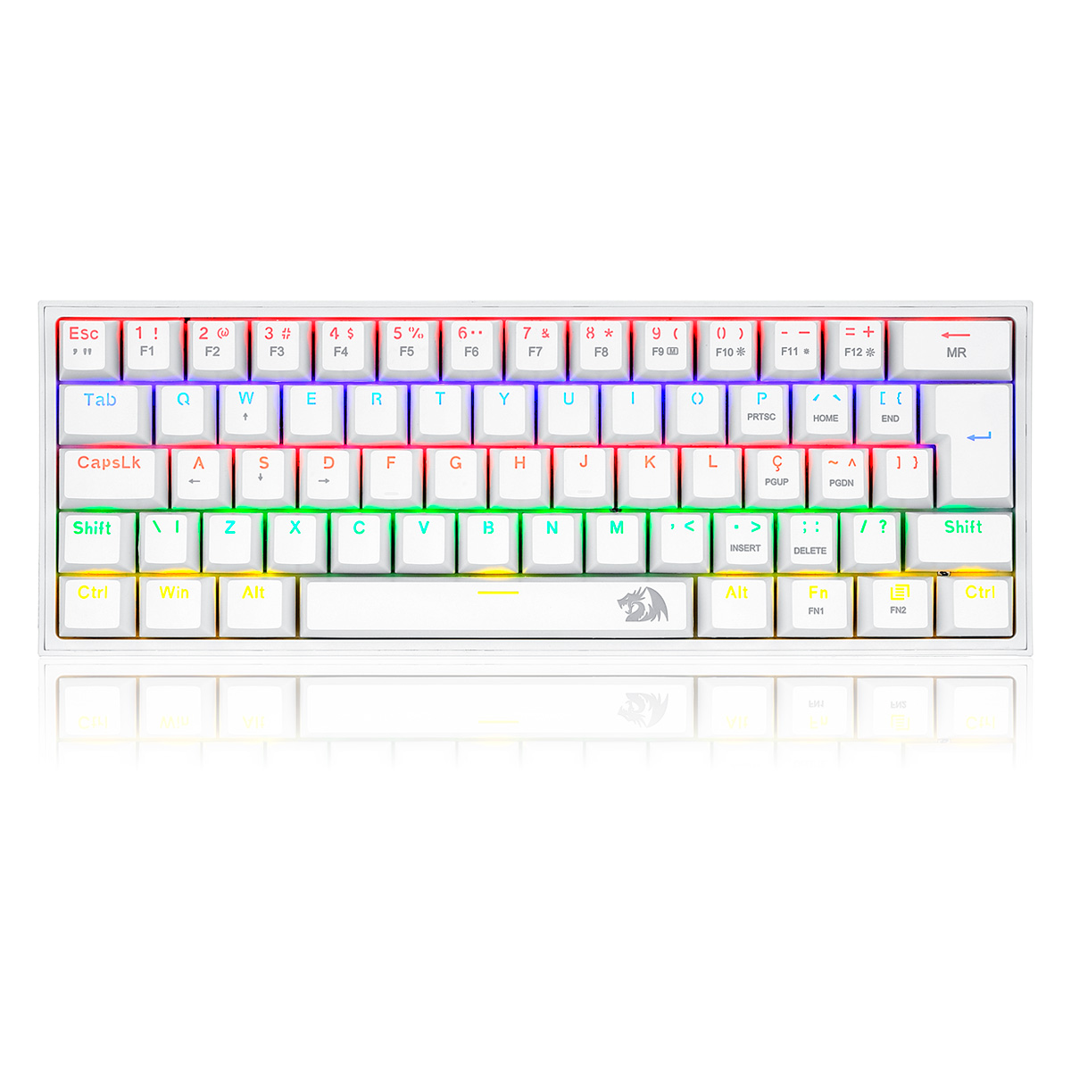 Teclado Mecânico Gamer Redragon Fizz Lunar White - ABNT2 - Iluminação Rainbow - Tamanho 60% - Switch Brown - Branco - K617-R-W (PT-Brown)