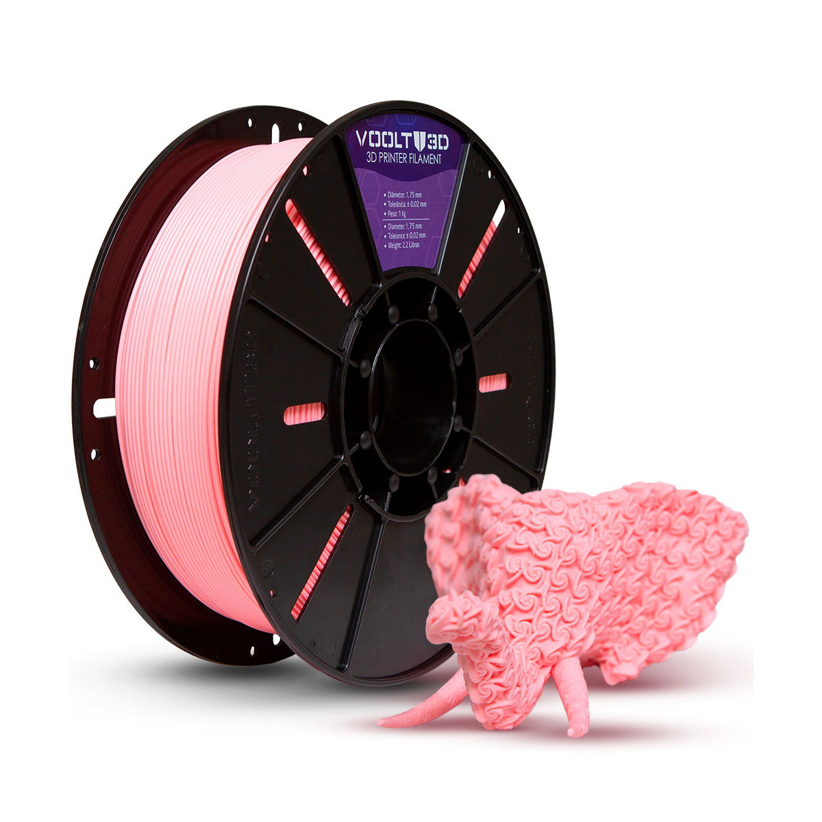 Filamento Para Impressora 3D - PLA Rosa Bebe Velvet - 1Kg - 1,75mm - Voolt3D - PL-RS-BB-VE-1