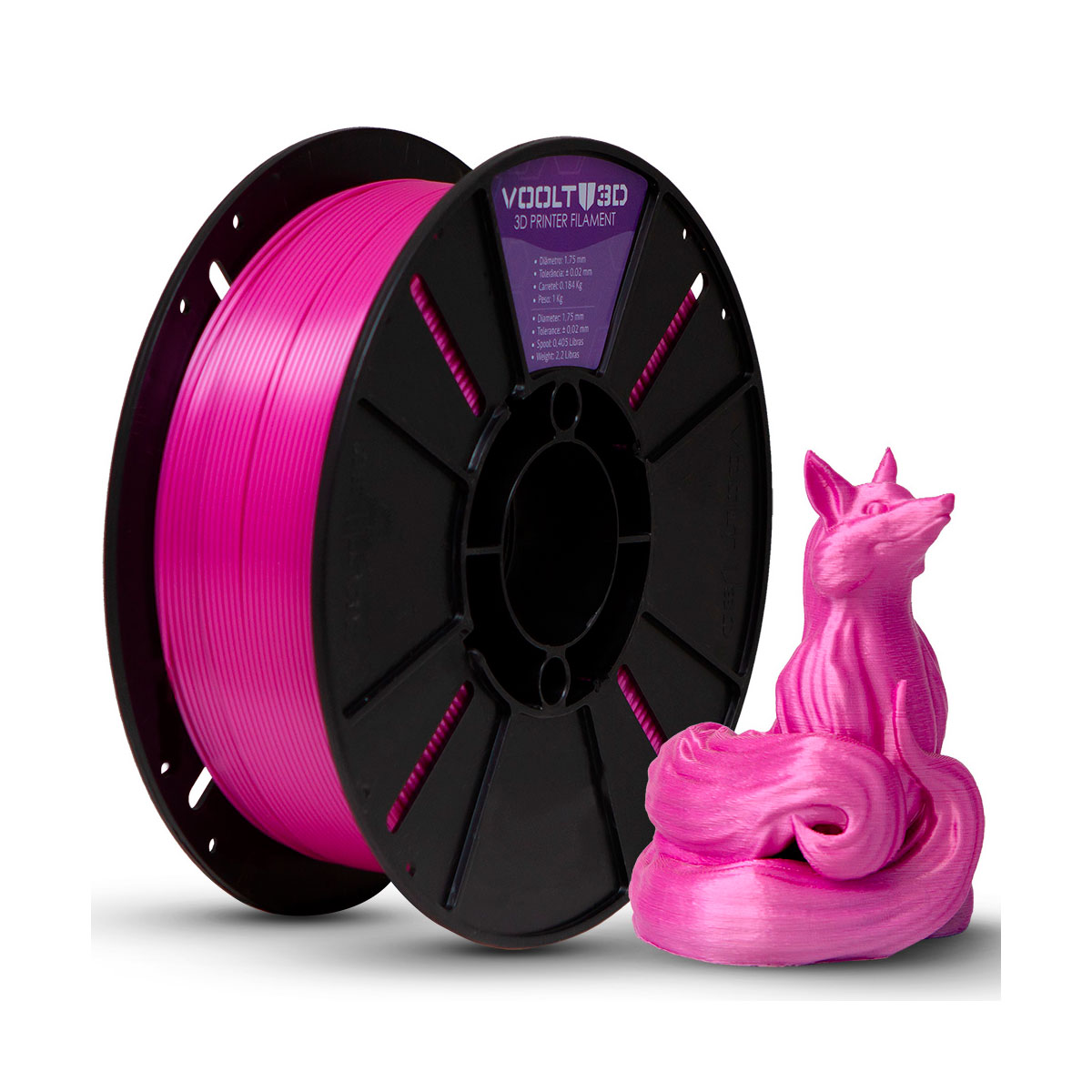 Filamento Para Impressora 3D - PLA Rosa V-Silk - 1Kg - 1,75mm - Voolt3D - PL-RS-SK-1
