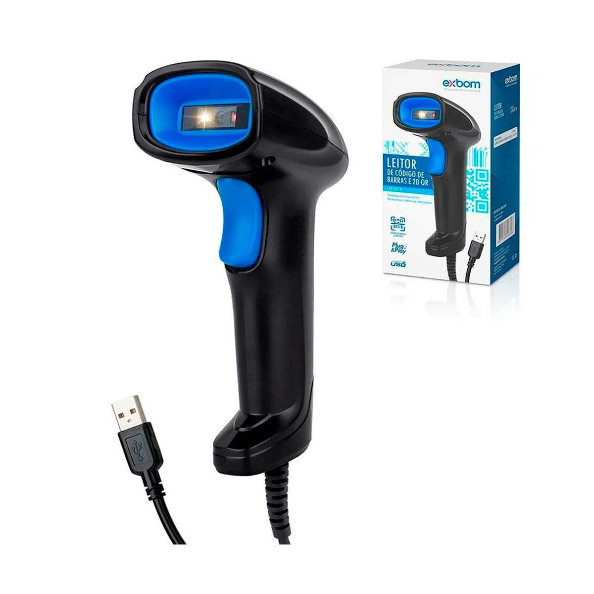Leitor de Código de Barras e QR Code - Exbom LCB-Q210 - USB - Lê produtos e NFe - 2D - Preto