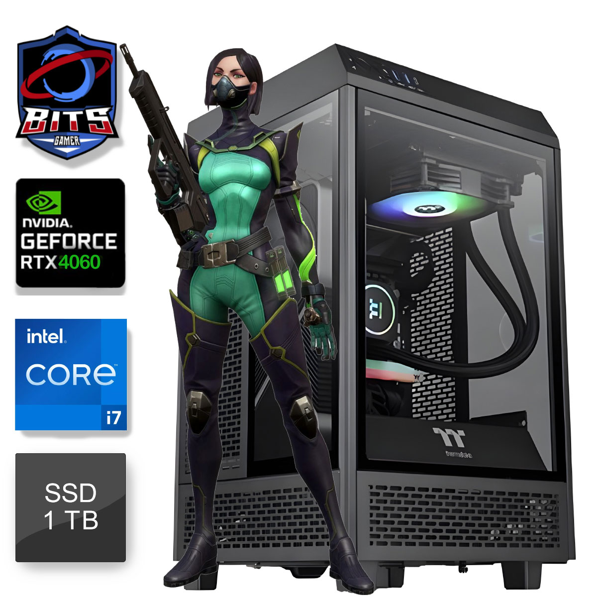 PC Gamer Bits L-Design Concept Black - Intel Core I7 12700KF, 32GB, SSD 1TB, Nvidea GeForce 4060 - Windows 11 Professional