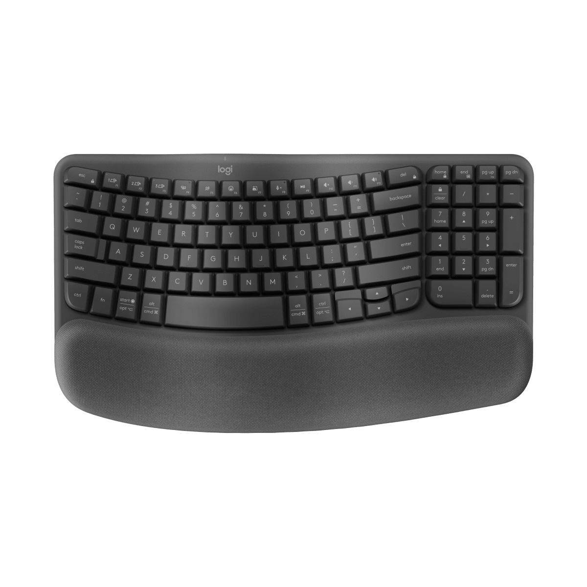 Teclado sem Fio Logitech Wave Keys - Padrão US - Ergonômico - Bluetooth - Logi Bolt - Grafite - 920-012281