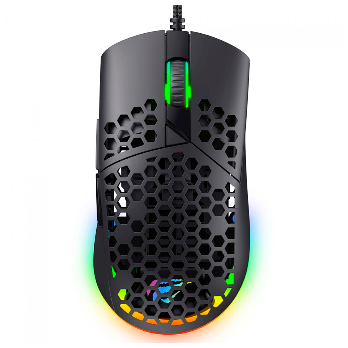 Mouse Gamer Havit MS1036 - 7200dpi - Iluminação RGB - Design Colmeia - HVMS-MS1036-BK