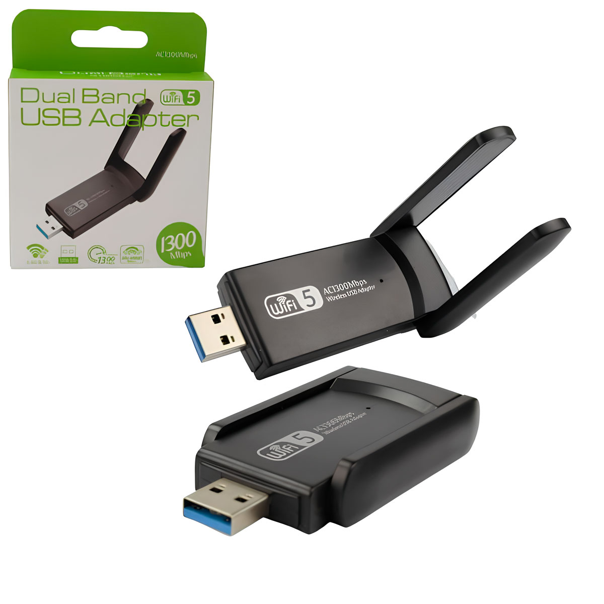 USB Adaptador Wi-Fi - AC1300 - USB 3.0 - Dual Band 2.4GHz e 5GHz - Antena Externa - AD0639