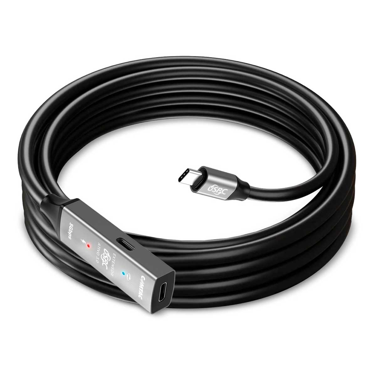 Cabo Extensor USB-C 3.0 Ativo com Amplificador de Sinal - 5 metros - Preto - Comtac - 20129421