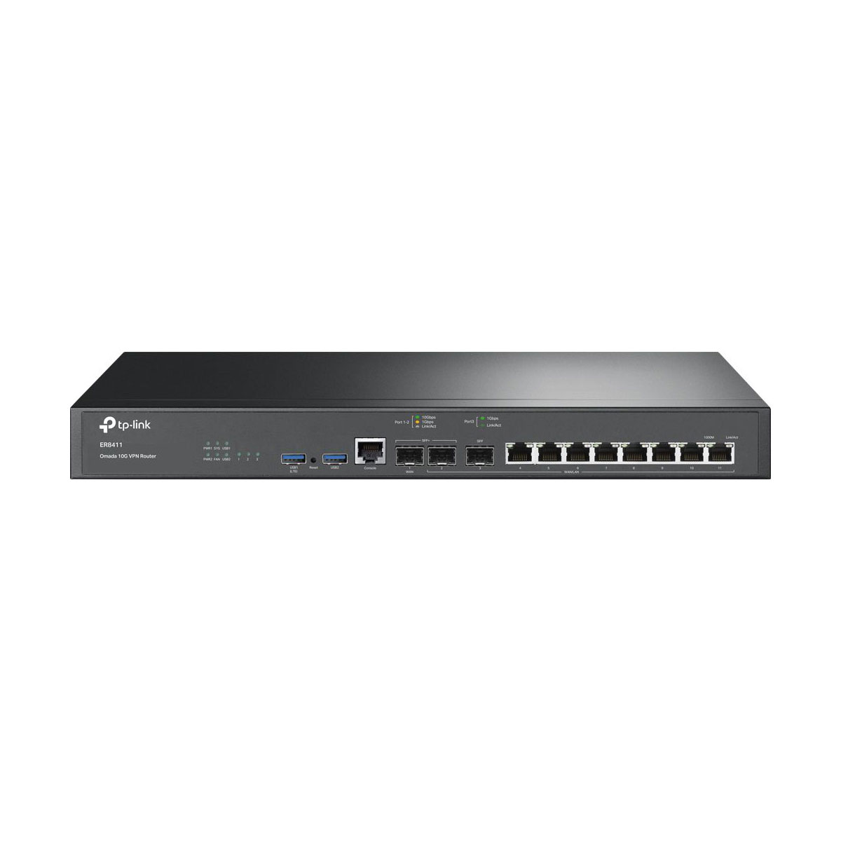 Roteador Load Balance TP-Link ER8411 - Gigabit - VPN - Omada - Até 10 Portas WAN - 2 Portas SFP+ 10GE WAN/LAN - USB para LTE WAN