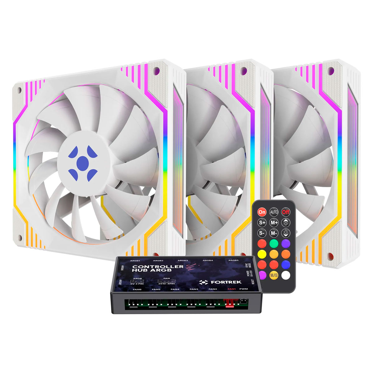 Kit 3 Coolers 120mm Fortrek Frosty - LED ARGB - Com Controladora - Branco - 84967